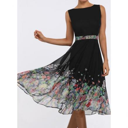 Women's Fashion - Elegant Ärmellos Blumen Knielang Kleider (1955419114)